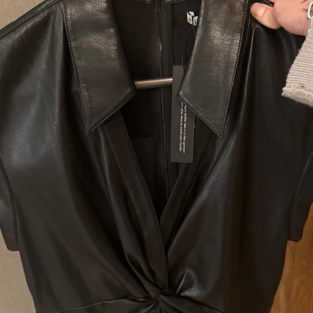 Alice + Olivia NWT Mila Black Faux Leather Mini Dress - Picture 8 of 8